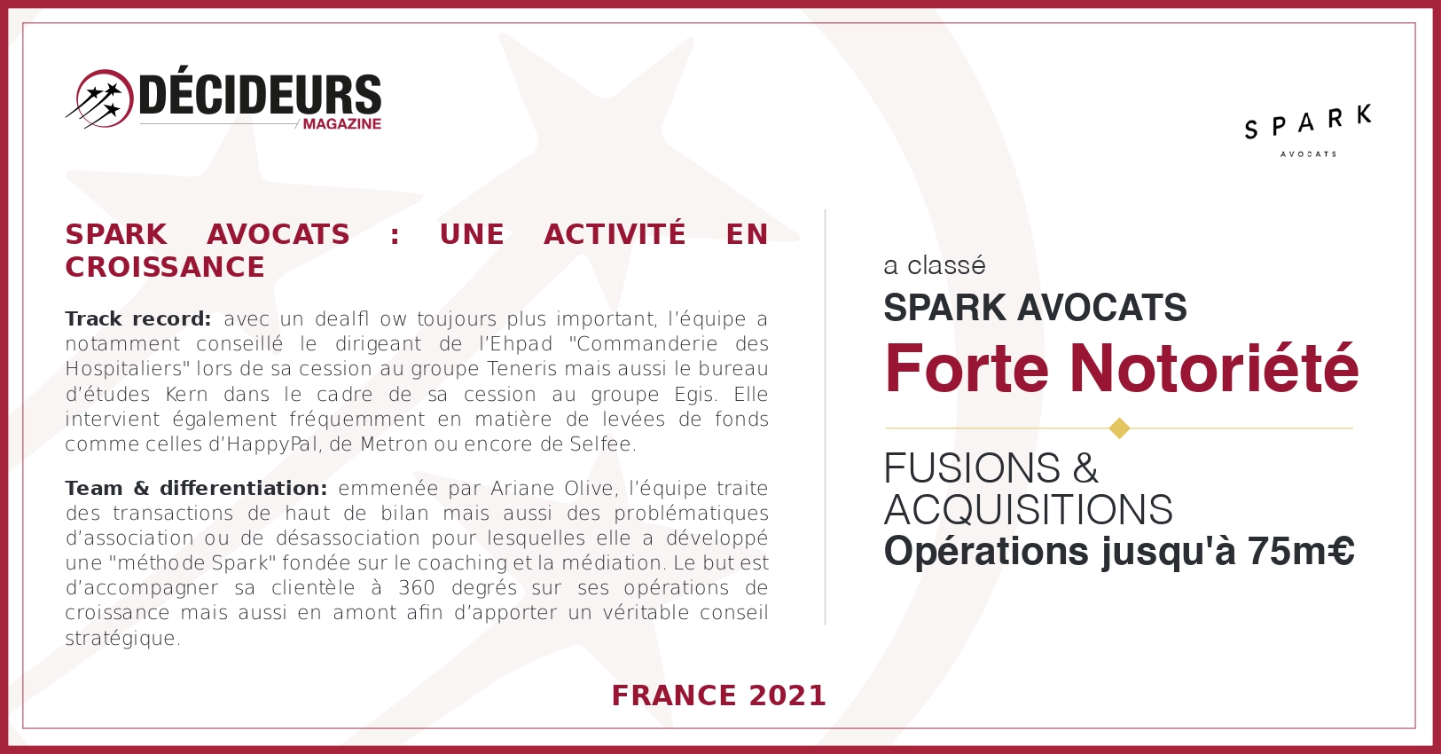 classement spark avocats paris fusions acquisitions